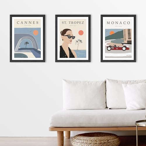 Art mural paysager lot de 3 A4 encadrés pour habiller un mur vide sans effort en bois noir