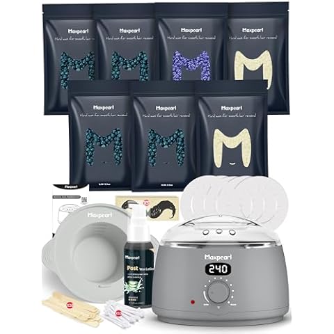 Maxpearl Waxing Kit for Men with Silicone Liner, 7 Packs of Hard Wax Beads (1.53LB total) & Wax Accessories for Coarse Male Body Hair - Nose, Eyebrows, Face, Mustache, Underarms, Back, Chest, Legs Cover