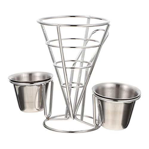Hemoton 1set Stainless Steel Food Serving Stand of Hollow-Out Snack Holder for French Fries Chicken Fingers Appetizers for Home Restaurant Parties