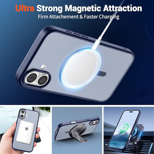 Image of SUPFINE Magnetic for iPhone 16 Plus Case(Compatible with MagSafe) (Military Grade Drop Protection) Slim Translucent Matte Shockproof with Anti-Fingerprint Phone Case,Navy Blue