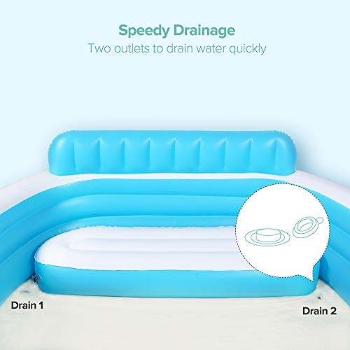 Sable Inflatable Pool, Blow Up Swimming Pool, for Family Party Water Sports with Backrest and Built-in Bench, Blue - Thumbnail 6