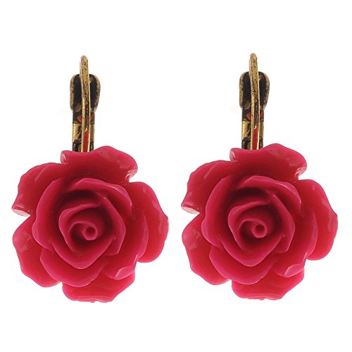 Preisvergleich Produktbild Rosen Blumen Ohrringe - fuchsia Rosa Ohrhänger - hochwertiger Schmuck