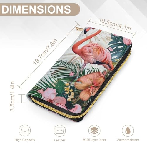 Flamingo Flowers Print Long Wallet for Women Men PU Leather Card Holder Organizer with Zipper Coin Pocket & Cash Slots2
