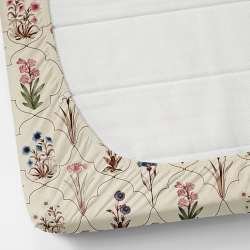 Image of 380 TC Premium Glace Cotton Elastic Fitted Bedsheet King Size with 2 Pillow Covers King Size | Double Bed with All Around Elastic (HALALUIA, Fitted Queen-60x78)