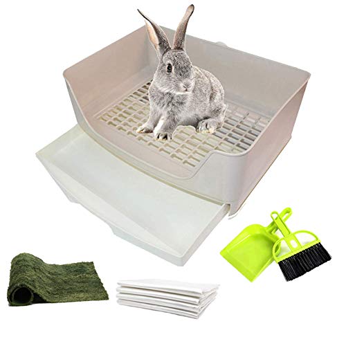 PINVNBY Large Rabbit Litter Box Corner Toilet Box Bigger Pan Pet Potty Trainer with Drawer for Adult Bunny Guinea Pig Chinchilla Ferret Galesaur Hedgehog Small Animals(Brown) - image 8