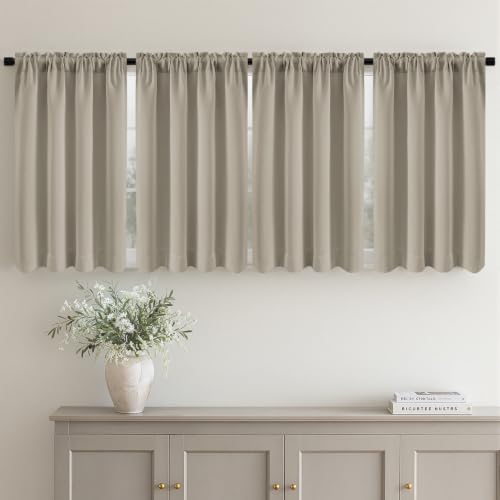Image of MIULEE 4 Panel Set Short Bedroom Blackout Curtains 54 Inch Long Cobblestone | Thermal Curtains for Summer Heat, Light Blocking Privacy Window Drapes, Top&Bottom Rod Pocket