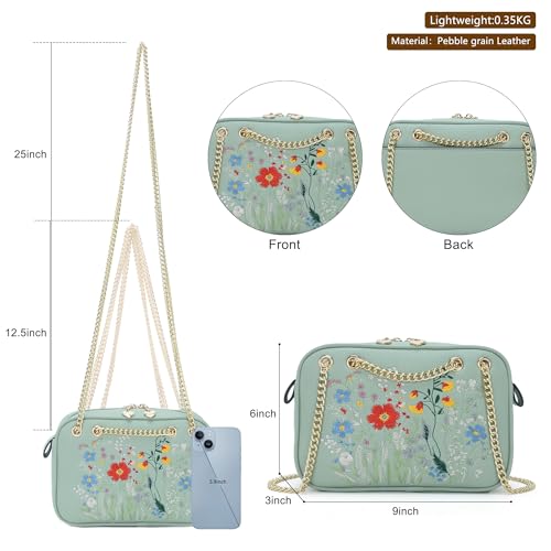 Small Crossbody Bags for Women, Soft Leather Embroidered Cross Body Purse With Adjustable Chain Straps3