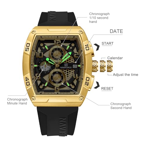 NAVIFORCE NF8052 Luminous Hollow Dial Barrel-Shaped Silicon Strap Sports Watch