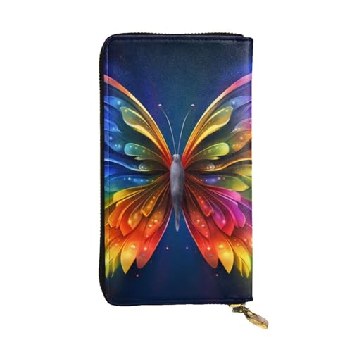 Rainbow Butterfly Picture Leather Long Clutch Wallet for Fashionable Girls and Women - Durable, Stylish, and Functional, Black, One Size