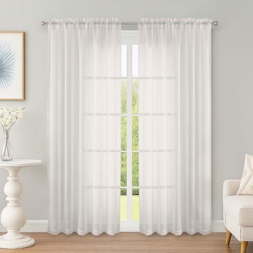 Image of OWENIE Ivory Sheer Curtains 78 Inches Long 2 Panels Set, Ivory Sheer Curtain for Living Room Bedroom, Modern Voile Filmy Rod Pocket Curtains & Drapes, 2 Pcs, Each 59 W x 78L Inch