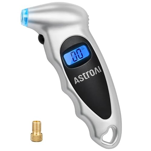 AstroAI Tire Pressure Gauge Digital 0-150PSI (Accurate in 0.1 Increments), 4 Settings Stocking Stuffers for Car Truck Bicycle with Backlight LCD and Presta Valve Adaptor, Sliver Silver
