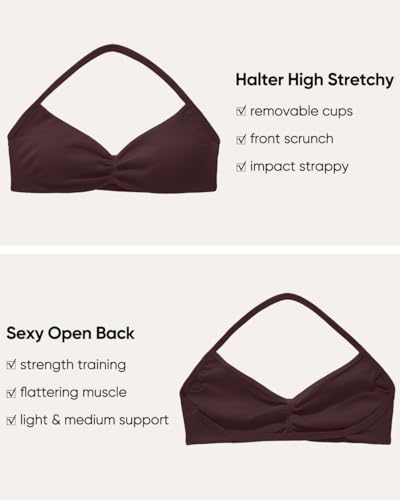 Image of OMKAGI Halter Sports Bras for Women Padded Strappy Bra Open Back Workout Gym Crop