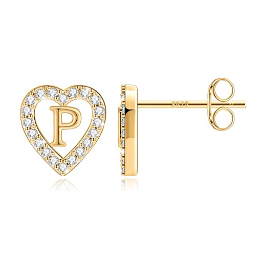 Image of Anoup Heart Initial Earrings for Girls Gifts - S925 Sterling Silver Post CZ Hypoallergenic Stud Initial Earrings for Women Teen Girls Birthday Gifts for Kids Jewelry