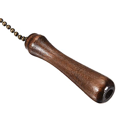 Image of uxcell Wooden Pillars Walnut Pendant 12 inch Bronze Pull Chain Extension Beaded Pulls Ornament for Ceiling Light Fans Pack of 2