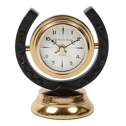 Image of Decor de Maison Brings Handcrafted Equestrian Table Clock for KidsRoom, Living Room, Bedroom, Study Table, Office|Classic Non-Ticking Tabletop Battery Operated Analog Desk Clock (Gold)