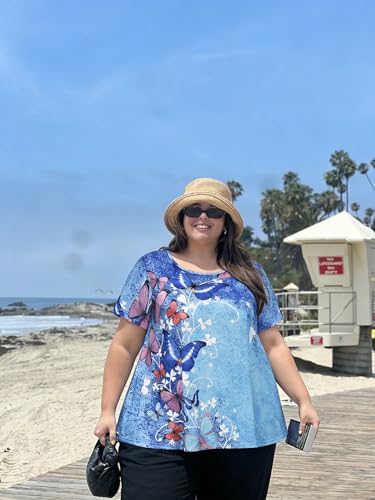 Image of JOELLYUS Plus Size Tops for Women Tunic Floral Casual Short Sleeves T Shirts Flowy Blouses 2026