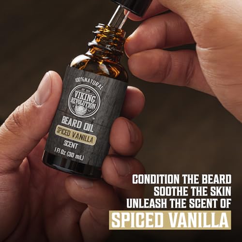 Image of Viking Revolution Beard Balm and Beard Oil Bundle - Spiced Vanilla | Includes 2oz Beard Balm & 1oz Beard Oil - Infused with Argan & Jojoba Oils - Deeply Moisturizes & Hydrates Dry Facial Hair