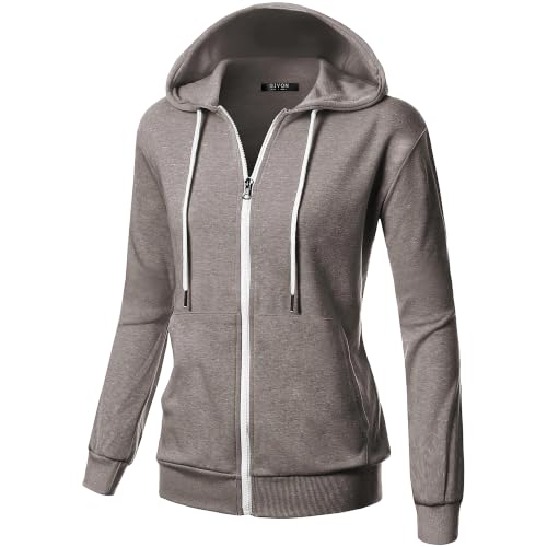 Image of GIVON Womens Casual Zip Up Hoodie Cotton Blend Soft Fabric Basic Layering Hooded Jacket with Kangaroo Pocket