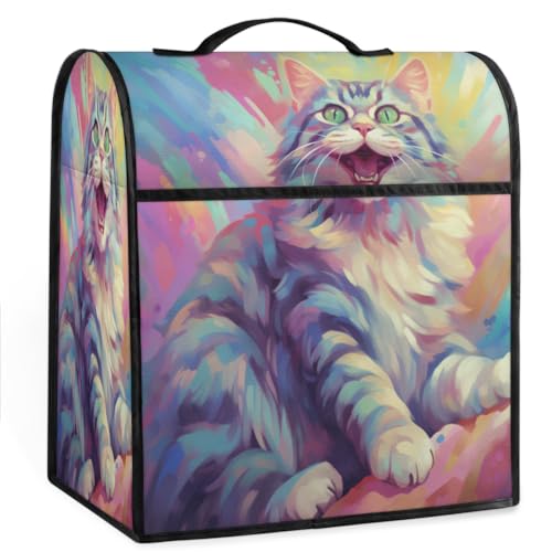 Coffee Maker Cover Watercolor Cat Colorful Kitchen Appliance Covers Small Appliance Covers Blender Cover Juicer Cover Dust Covers for Kitchen Appliances with Top Handle and Pockets,Washable,C337