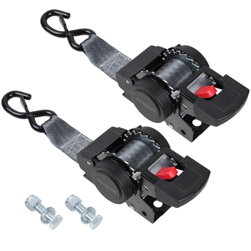 Ayaport Retractable Transom Tie Down Straps 2in X 8ft Boat Tie Down Straps to Trailer- 3300lbs Break Strength Heavy Duty Bolt-on Ratchet Straps for Cargo Boat Motorcycles ATV 2pk