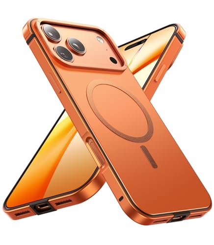 Vertmost Magnetic for iPhone 17 Pro Max Case [Metal Frame Grip] Fit for MagSafe [Military-Grade Protection] with Shockproof Anti-Lining Slim Cover for iPhone 17 Pro Max Phone Case Orange
