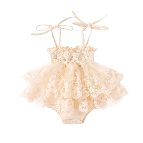 Image of MERSARIPHY Newborn Baby Girl Summer Outfit Sleeveless Ruffle Smocked Halter Tulle Romper Dress One-piece Jumpsuit Clothes