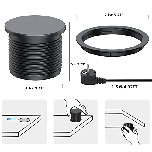 Enchufe empotrable con USB C, toma Schuko y tapa de protección para mesas de oficina 5