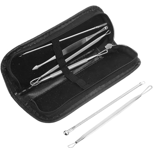 DOITOOL Extractor de Puntos Negros Acero Inoxidable 7 Piezas Resistente al Desgaste Agujas Portátiles Reutilizables para Eliminar Espinillas en Rostro y Nariz, Kit Familiar de Cuidado