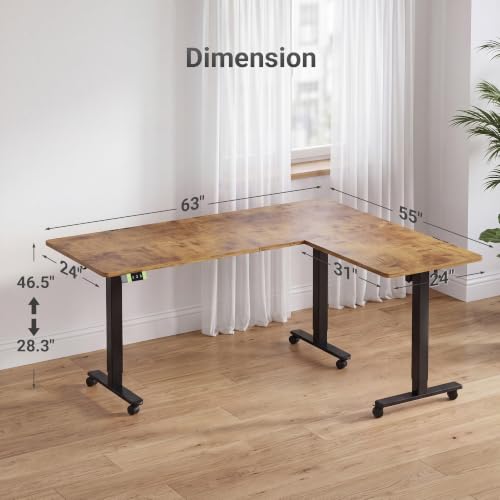 Image of Claiks L Shaped Standing Desk Dual Motor 63 x 55 Inch Rustic Brown