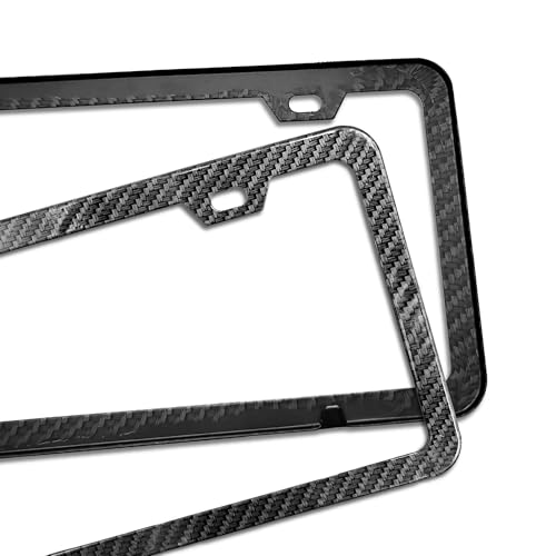 Image of 2 Packs License Plate Frame Carbon Fiber Printed Aluminum Metal Licence Plate Holder for Car Universal Fit for Men Women