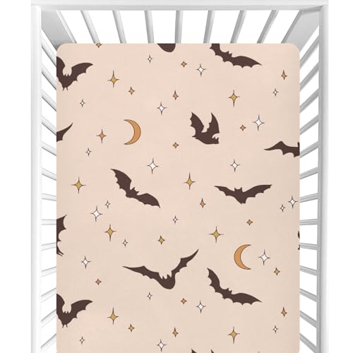 Image of CaTaKu Boho Halloween Bat Crib Sheets for Baby Girls Boys,Neutral Mini Crib Mattress Sheets Fitted, Baby Nursery Bed Sheet for Crib Toddler Mattress 27 inchx 39 inch