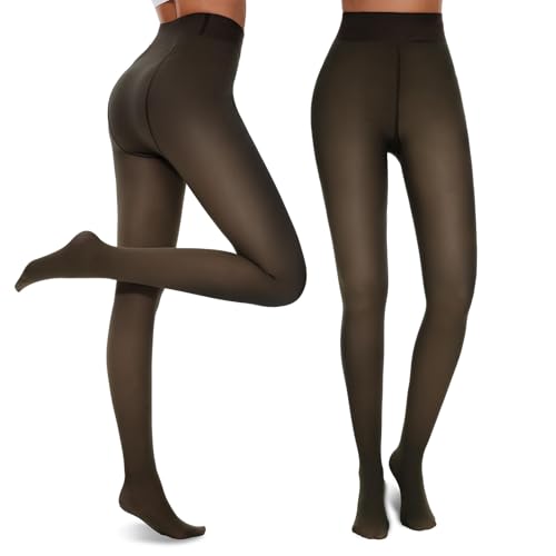 Dresmannst Collant Termici Donna, Invernali Elasticizzati Calze, Pantyhose Finti Traslucidi Foderati Felpati in Pile Vita Alta Comodi Compressione 220g, S