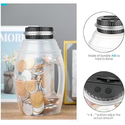 Large Digital Coin Bank for Kids and Adults - LCD Counter, 2.8L Capacity for US Coins (Silver)