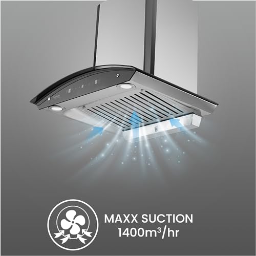 Image of Hindware Smart Appliances | Nevio Plus 60 cm Chimney | 1400 CMH | Curved Glass | Baffle Filter | Auto Clean | Touch Control, Motion Sensors | 10 Yrs Warranty on Motor & 2 Yrs on Product (Inox)