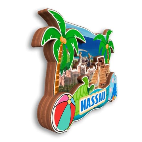 Imán de nevera tridimensional de madera Nassau Bahamas miniatura 3
