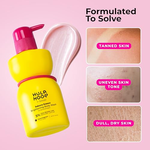 Hula Hoop Brightening Body Wash by Foxtale | Lactic Acid & Niacinamide | Reduces tan from 1st wash | Brightens & Evens Out Skin Tone | Floral Sakura Scent| For Men & Women | 250ml
