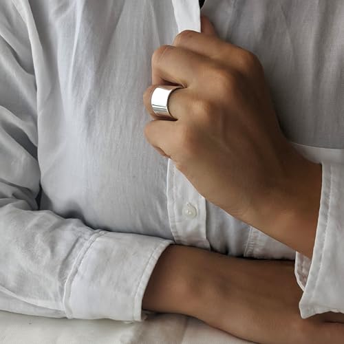 Silverly 925 Silver Wide Cigar Ring for Women - Flat-Edge Thumb Ring in Sterling Silver - Polished Silver Chunky Men's Rings - Simple Minimalist Smooth Thick Band - Modern Couple Rings4