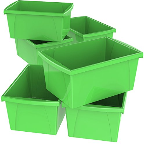 Image of Storex 5.5 Gallon Storage Bin - Plastic Classroom Organizer for Books and Supplies, Green, 6-Pack (61485F06C)