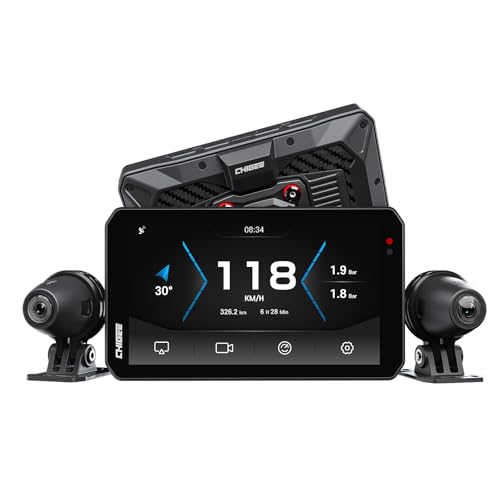 Image of CHIGEE AIO-5 EVO Motorcycle Smart Riding System, Wireless CarPlay & Android Auto, Dual 1080P Front & Rear Dash Cam, Blind Spot Detection (BSD), 5 inch Waterproof Display, Parking Mode