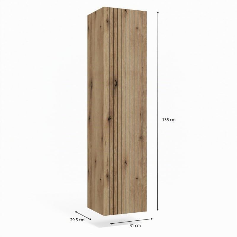CDF Armario de baño alto para colgar vertical con estantes, armario alto para el cuarto de baño para guardar toallas, cosméticos, accesorios de baño, diseño moderno Tigo 1D roble Evoke