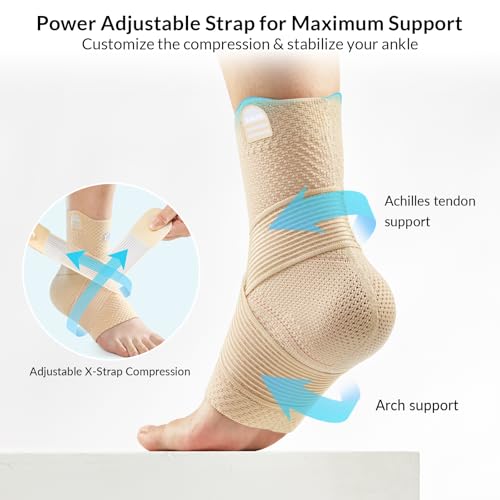 Image of ZOELION Ankle Brace Compression Support with Removable Fishnet Strap, 3D Knit Plantar Fasciitis Relief Achilles Tendonitis Brace, Ankle Compression Sleeve for Pain Relief & Injury Healing, Beige /S