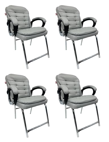 Image of Stainless Steel Special Director Principal Manager Office Visitor Study Chair with Arm Rest with Double Pipe Frame and Cushioned Seat Back (4, Grey, H Frame)