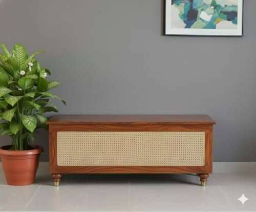 Image of MISAN Storage Boston Rattan Storage Trunk Box - Stylish & Practical Brown Wooden Chest for Home Organization | Versatile Storage Solution with Elegant Woven Design (Hony)
