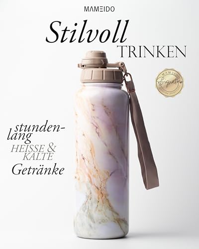 MAMEIDO Thermosflasche mit Strohhalm 1,2 l (Pearl Marble) – Ansicht 2