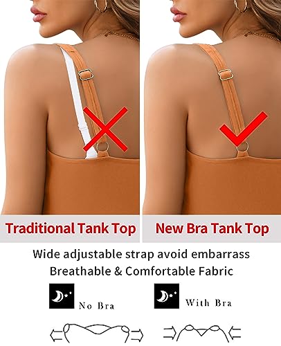 Image of V FOR CITY Tank Top for Women with Built-in Padded Bra Adjustable Wide Strap Camisole Cotton Cami Shirts