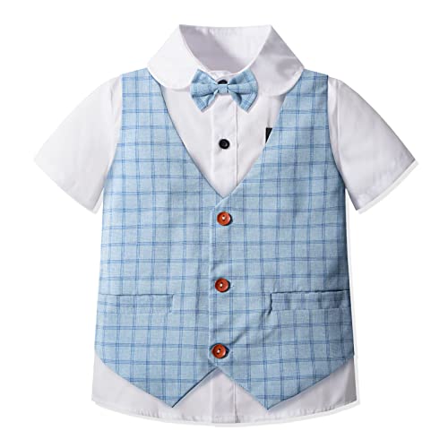 Image of Nwada Boys Suit Toddler Dress Clothes Shirt with Bow Tie, Dress Pants Sets Kids Gentleman Outfit suits