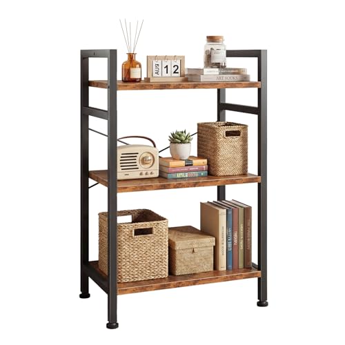 Image of DUMOS 3 Tiers Open Bookshelf, Classic Freestanding Tall Display Shelf, Multifunctional Storage Organizer Rack for Living Room Home Office, Sturdy Bookcase for CDs /Books /Movies, Brown