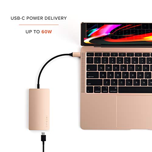 Image of Satechi USB C Hub Multiport Adapter V2 - USB C Dongle - 4K HDMI (60Hz), 60W USB C Charging, GbE, SD /Micro Card Readers, USB 3.0 - USBC Hub for MacBook Pro /Air M1 M2 (Gold)