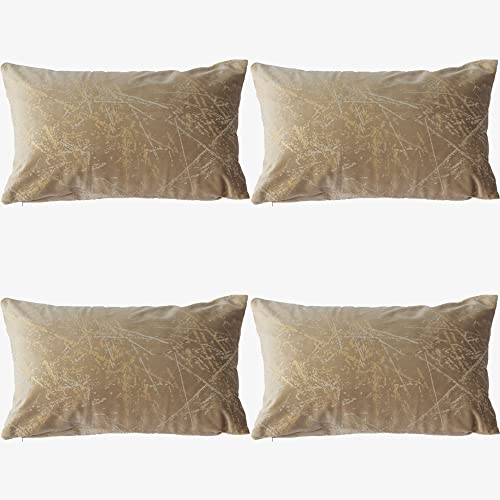 Tennove Kissenbezug 30 x 50 cm Weicher Samt Couchkissen Kissenbezüge Dekorativ Geprägt Strukturiert Heißprägung Quadratische Kissenhüllen Kissenschutz 4er Set für Bett Sofa Stuhl Heim Cover