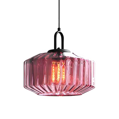 XIRYTU-H Lámpara Colgante de Vidrio Industrial Vintage, Estructura de Metal Negro, Altura Ajustable, Iluminación Retro para Cocina, Comedor, Bar y Sala de Estar (Morado)